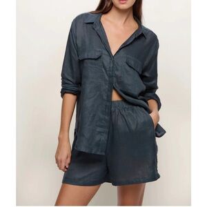 NWT Mikoh Mentawai Shirt - 100% Linen - Black Button-Up Shirt